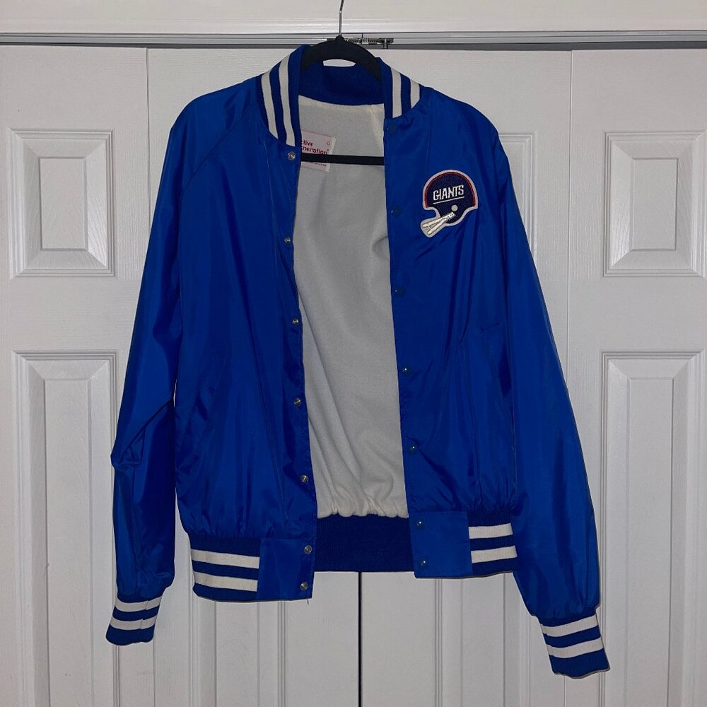 Vintage New York Giants Satin Snap Up Jacket - Size Large